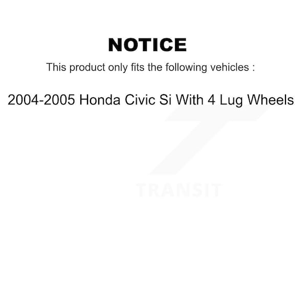 Front Wheel Bearing Brake Rotor & Pads Kit For 2004-2005 Honda Civic Si With 4 Lug Wheels